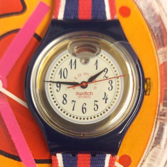 Swatch watch TIME & STRIPES SAN105 1994 Automatic Swiss Made Quartz Unisex - Picture 1 of 9